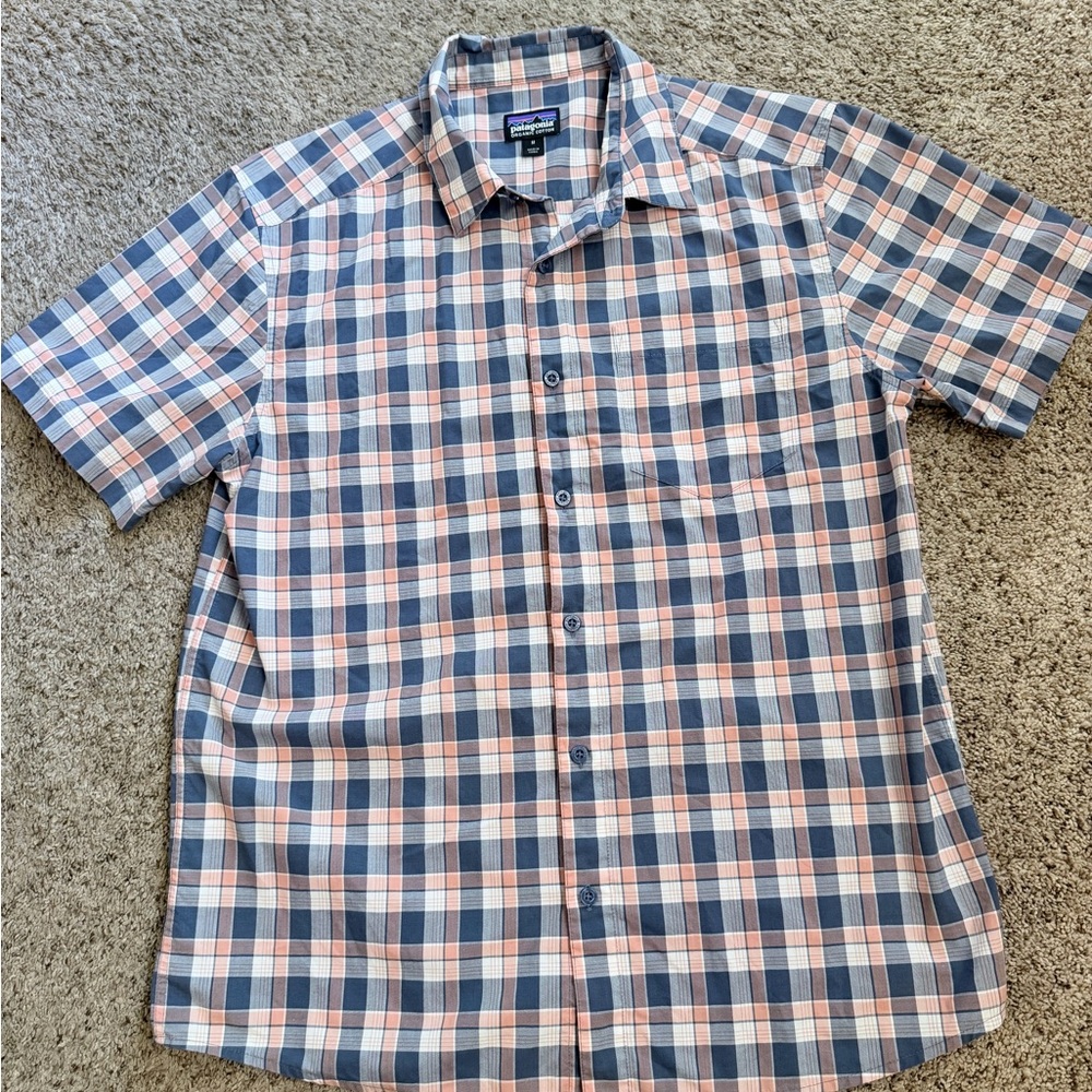 Patagonia Men's Short Sleeve Plaid Button-Down Shirt - Blue & Pink